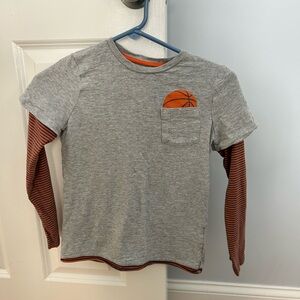 Mini Boden long sleeve basketball pocket shirt striped sleeves 8-9 years